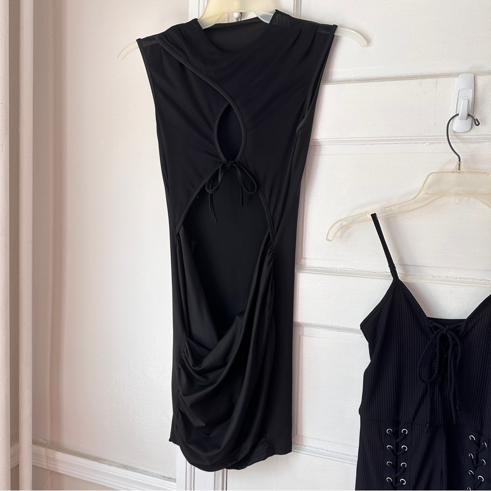 3/$20💥 Black Cutout Sheer Mini Dress & Romper 2 Piece Festival Club Wear Bundle - Picture 4 of 13